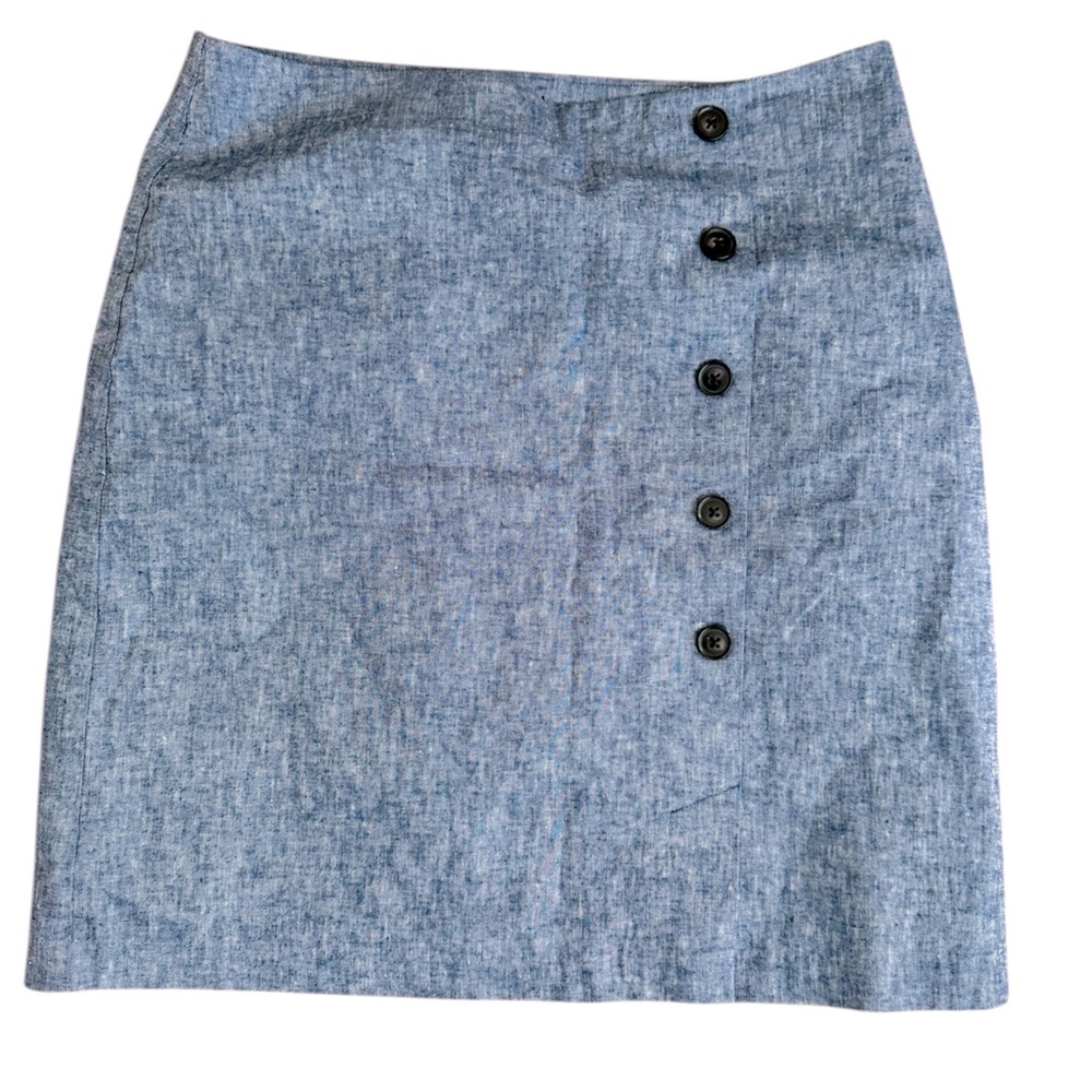 Anne Taylor Chambray Denim Linen Cotton Blend Button Skirt Size 4P Petite